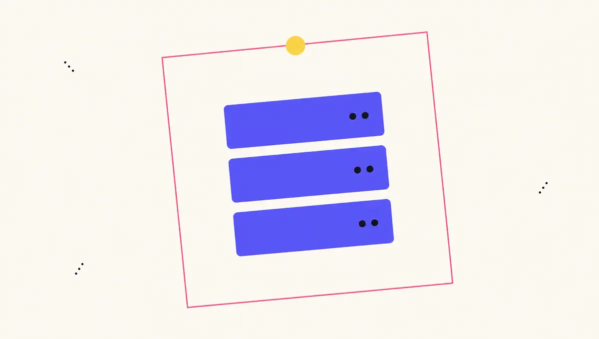 Une pile de serveurs indigo enfermés par un fin périmètre pink, un point yellow en haut — vos données, signées et confinées.
