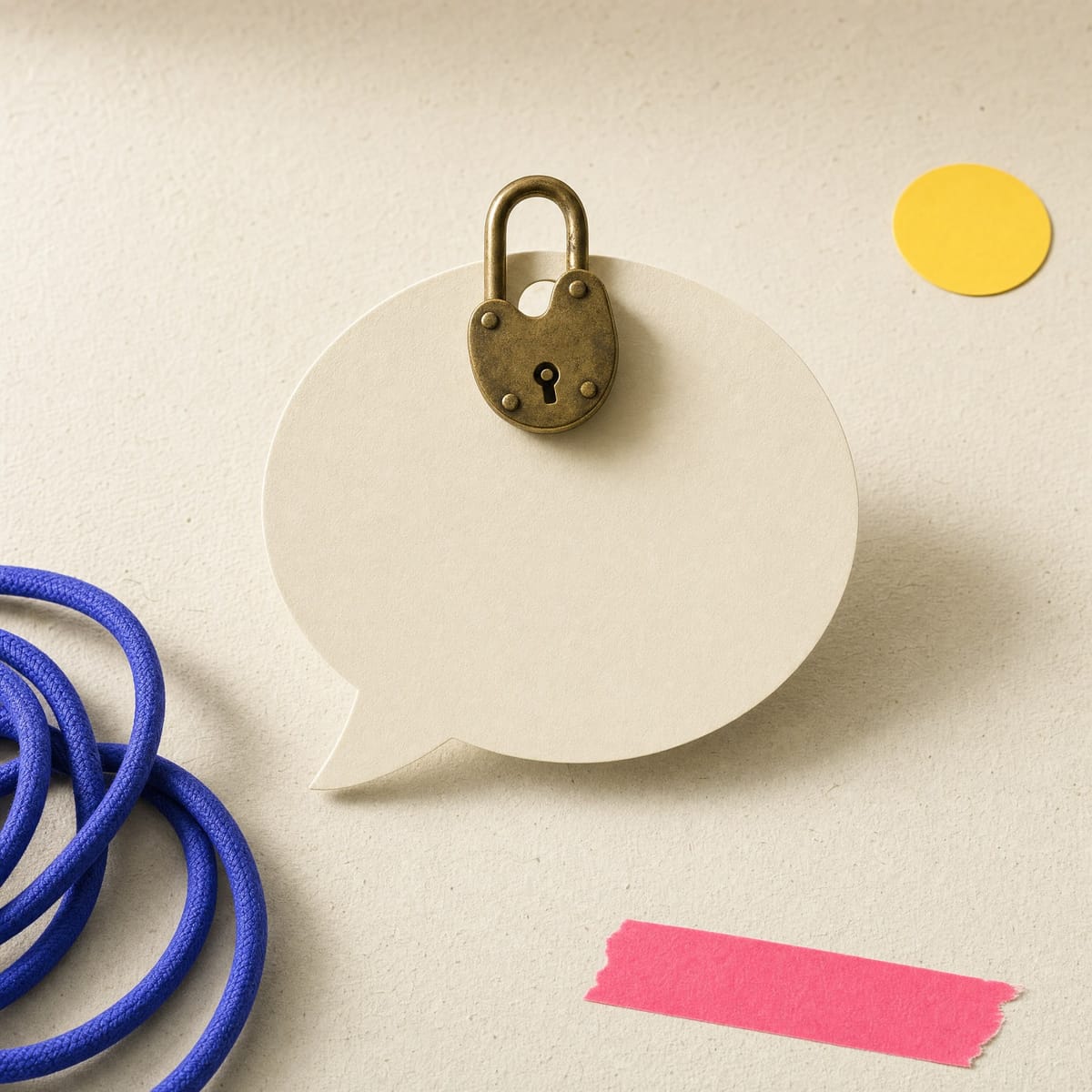 Cadenas en laiton posé sur une bulle de dialogue en papier