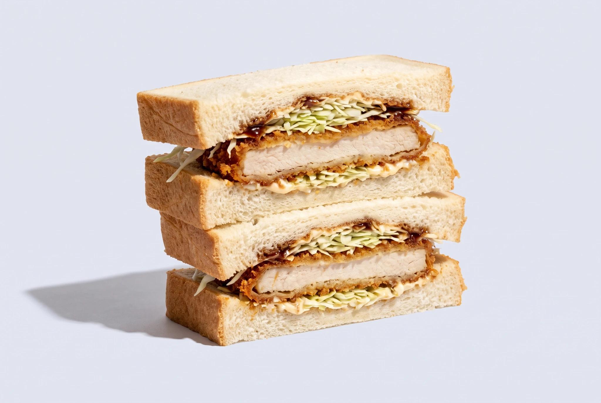Japanese crispy chicken katsu sando sandwich cut into two halves
